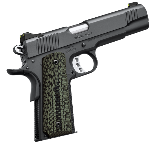 kimber, custom tle ii, semi-auto, 10mm, 5" barrel, 8+1 round, fixed low profile 3-dot night sights, g-10 grips