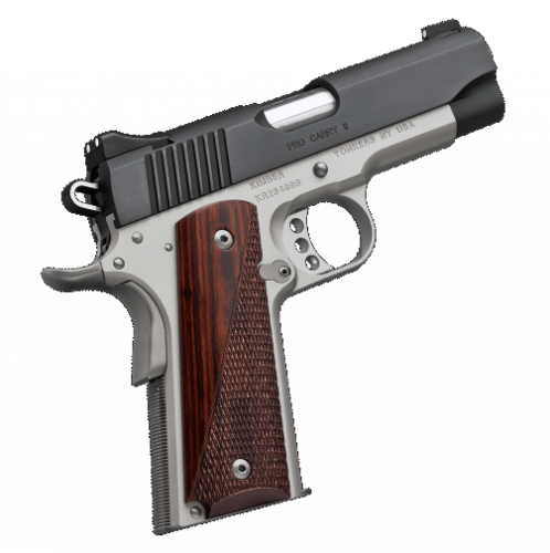 kimber, pro carry ii two-tone, semi-auto, 45 acp, 4" barrel, 7+1 round, fixed low profile sight, rosewood grips