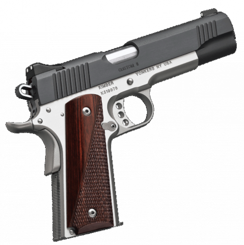 kimber custom ii two-tone .45acp, 5 barrel, 7+1 round, fixed low profile sight, rosewood grips