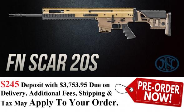 PO DEPOSIT ONLY: Hot 2020!!! FN SCAR 20S Sniper Rifle, 308 Win, 762NATO, 20' Barrel, Flat Dark Earth Finish, Precision Adjustable for LOP and Comb Height Synthetic Stock, Adjustable Cheek Piece, Hogue Rubber Grip with Fingers Grooves