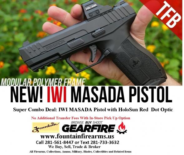 Super Hot 2020!!! IWI Masada 9MM with HoloSun Red Dot Optic, 4.1" Barrel, Polymer Frame, Black, 17+1 Round, 2 Mags 💲💲CASH $699.95💲💲