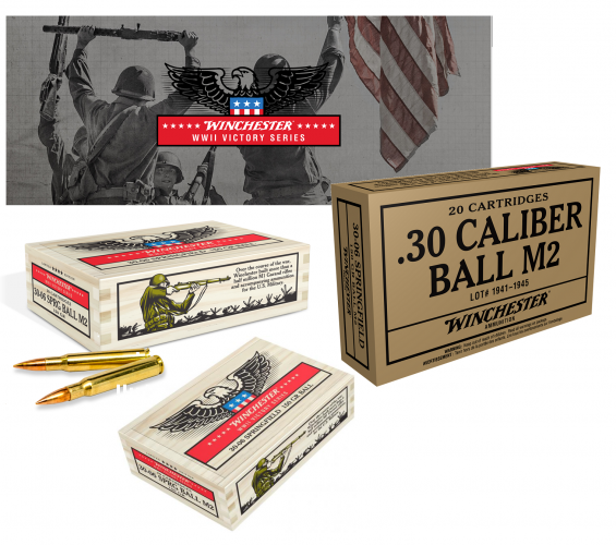 Winchester Ammo WWII Victory Series 30-06 Springfield 150 GR Flat Base 20 Rounds Per Box 💲💲CAsh $20.95💲💲 Specially packaged in collector's cartons and wood boxes. Part of the Service Grade Series