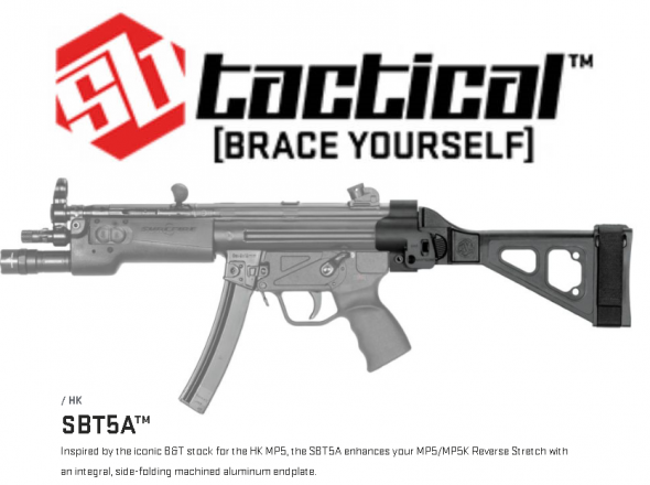 SB Tactical, SBT5A Folding Pistol Brace, Adjustable Nylon Stabilizing Strap, Fits MP5 AND MP5K Reverse Stretch, Will Not Fit Standard MP5k Clones, Aluminum MP5 Adapter, Black 💲💲Cash $179.95💲💲