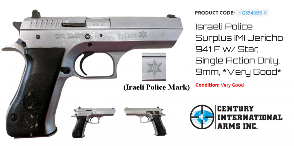 Israeli Police Surplus IMI Jericho 941 F w/ Star, Single Action Only, 9mm, *Very Good* 💲💲Cash $439.95💲💲