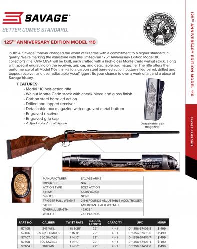 MEGA HOT!!!! 125TH ANNIVERSARY SAVAGE MODEL 110: LIMITED EDITION ENGRAVED 💲💲$1389.95💲💲💲