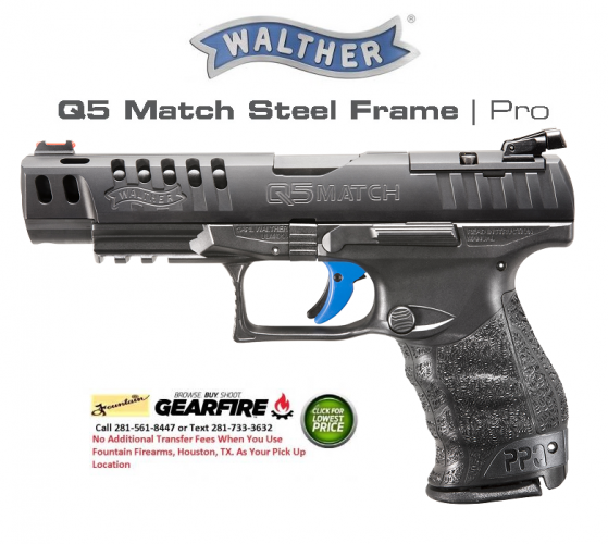 WALTHER 2016 PPQ Q5 Match 9mm 5 Inch Barrel with Tenifer Coating Adjustable Rear Target Sights Fiber Optic Front Sights Black 15 Roung 💲💲Cash $794.95💲💲