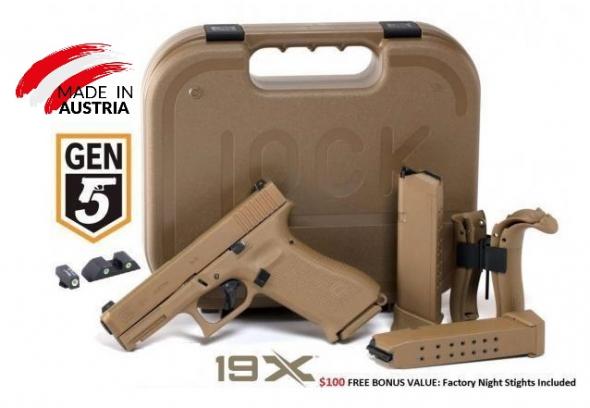 Super Hot 2019!!! Glock, 19X, Safe Action, Compact Size Pistol, 9MM, 4.01" Marksman Barrel, Coyote Polymer Frame, Coyote Slide, Coyote Magazines, Coyote Box, 2-19Rd 💲💲Cash $619.95💲💲 - Made In Austria