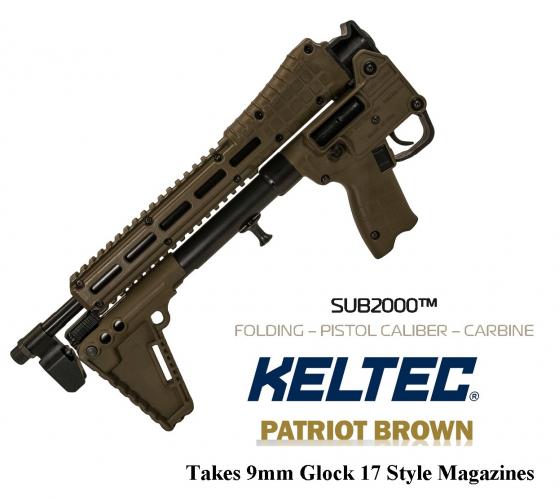KEL SUB-2000 Gen2 Glock 17 Mag 9mm 16.1" Barrel Patriot Brown Finish Black Grip 10 Round 💲💲Cash $439.95💲💲