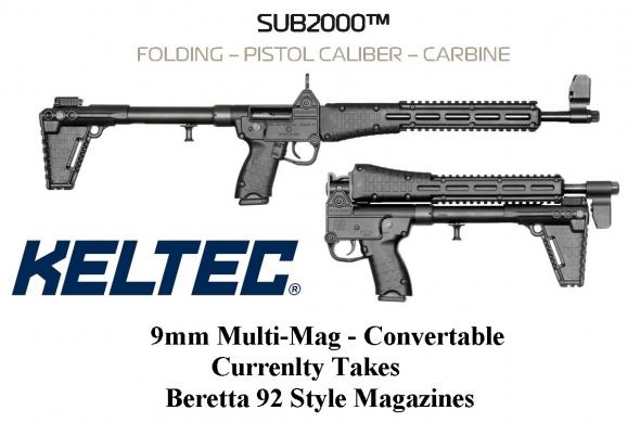 Multi-Mag Convertible!!! KEL-TEC SUB 2000 2K GEN2 Current Configuration Beretta 92 Magazine 16.1" Blue Black 1 Mag 17Rd Beretta 92 Magazine Adjustable Sight 💲💲Cash $419.95💲💲