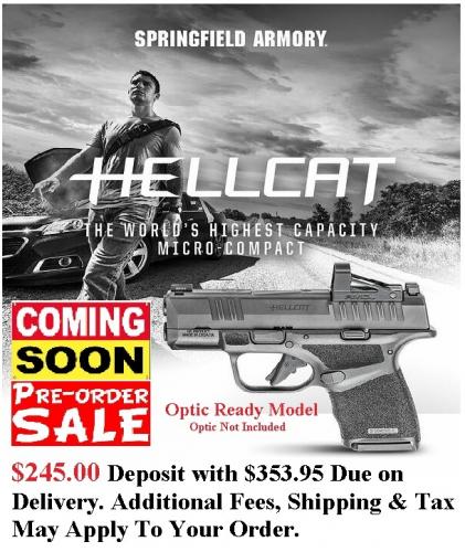 PO DEPOSIT ONLY: MEGA HOT 2020 SPRINGFIELD HELLCAT OSP 9MM SUPER COMPACT, 3" BBL & 13 RDS, TRITIUM FRONT SIGHT - OPS Optic Ready Model HC9319BOSP
