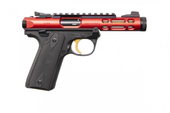 ruger, mark iv 22/45 lite red w/ gold trigger, single action, 22 lr, 4.40" barrel, 10+1 rounds, red anodized finish