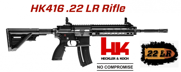 HK416 22LR,, Superb AR-15, 16.1" Threaded Barrel, 1/2X28 Threads, Black Finish, Synthetic Stock, Right Hand, 1 Mag, 20Rd, MLOK RIS Rail, Front/Rear Flip Sights 💲💲Cash 359.95💲💲