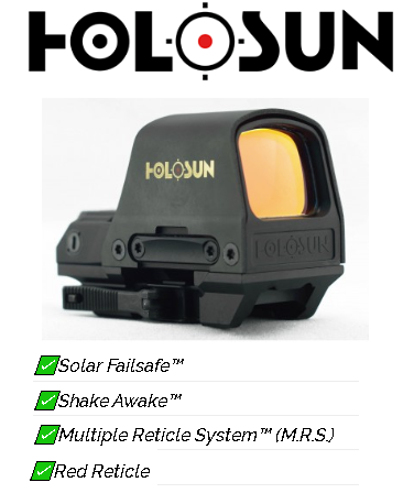 Awesome Value!!! Holosun Technologies, Open Reflex, 2MOA Dot or 2MOA Dot with 65MOA Circle, Solar with Internal Battery, Quick Release Mount, AR Riser, Protective Hood, Black Finish 💲💲Cash $249.95💲💲