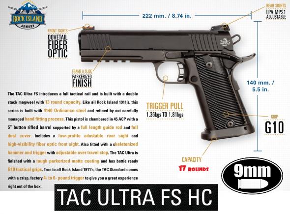 17 Rounds!!! Rock Island Armory Tac Ultra FSHC 1911 9mm 5" Barrel 💲💲Cash $779.95💲💲