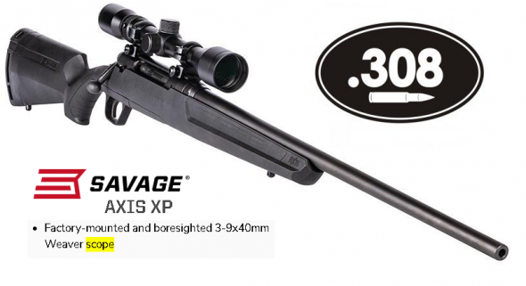 Savage, AXIS XP, Bolt Action, 308 Win, 22" Barrel, 4+1 Round, Black Synthetic Stock 💲💲Cash $359.95💲💲