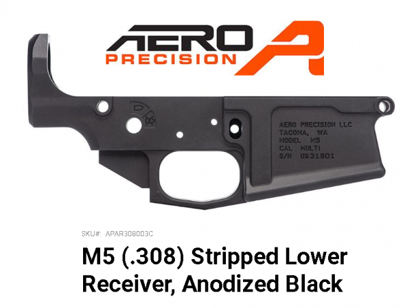 Aero Precision APAR308003C M5 308 Stripped Lower Receiver AR-10 AR Platform 308 Winchester/7.62 NATO Black Hardcoat Anodized 💲💲Cash $139.95💲💲
