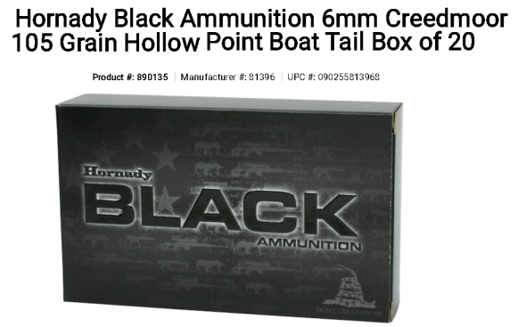 Hornady Black Ammunition 6mm Creedmoor 105 Grain Hollow Point Boat Tail Box of 20 💲💲Cash $18.95💲💲