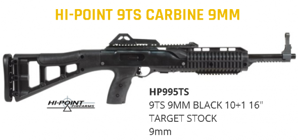 Hi Point 995TS Model 995TS Carbine SA 9mm 16.5" 10+1 Synthetic Stk Black 💲💲Cash $279.95💲💲