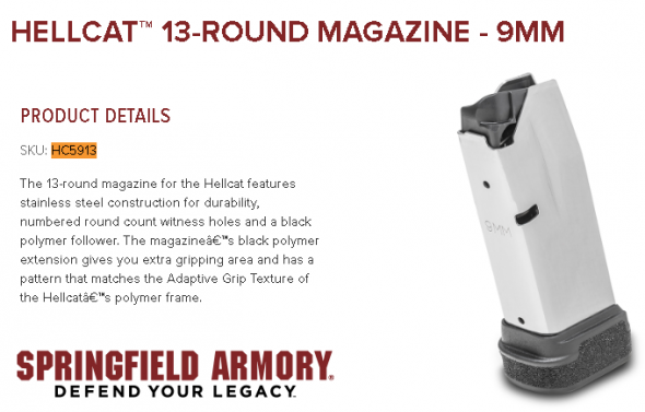 Springfield, Magazine, Hellcat, 9MM, 13 Round, Stainless 💲💲Cash $32.49💲💲