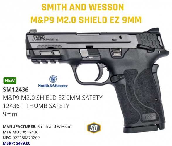 S&W Shield M2.0 M&p 9mm Ez Blackened Ss/blk Thumb Safety 💲💲Cash $424.95💲💲