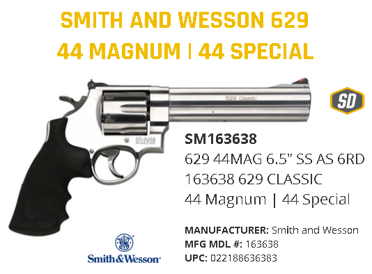 Dirty Harry Style!!! Smith & Wesson 629 Classic 44 Mag 6.5" 6rd Rubber Grip Matte Stainless Finish 163638 💲💲Cash $879.95💲💲