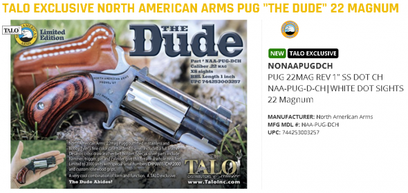 Hot 2020!!! TALO Exclusvive Nort American Arms PUG "The Dude" 22 Magnum💲💲Cash $429.95💲💲