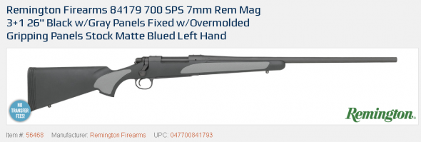 Hard to Find LH!!! Remington 700 SPS Left Hand Bolt 7mm Remington Mag 26" 3+1 Syn Stk Blued 💲💲Cash $539.95💲💲
