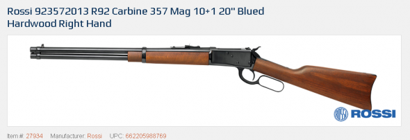 Rossi, R92, Lever Action, 357 Mag, 20" Round Barrel, Blue Finish, Wood Stock, Adjustable Sights, 10Rd 💲💲Cash $499.95💲💲