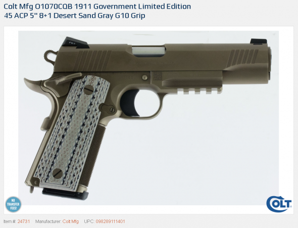 King of 1911s!!! Colt CQB Government Limited Edition .45 ACP 5 Inch Barrel Armor Black Cerakote Slide Novak Night Sights G10 Grips 8 Round 💲💲Cash $2074.95💲💲