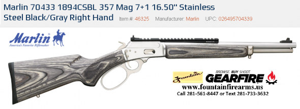 Mega Hot 2020!!! Marlin 1894C SBL "Jurassic Mini" 357Mag/38SPL 16.5" Stainless BigLoop XS Ghost Ring Sight 6 Rounds💲💲Cash $999.95💲💲