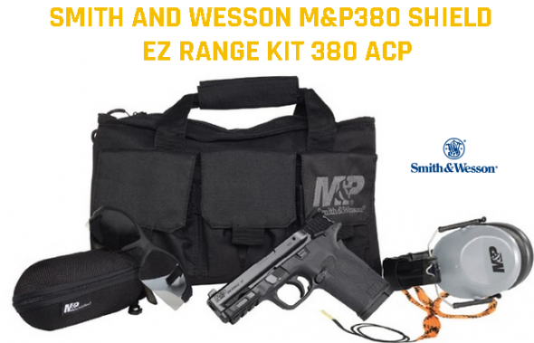 Full Deal Range Kit!!! S&W, M&P380 Shield 380 EZ, Semi-Automatic, Compact Frame, 380 ACP, 3.675" Barrel, Polymer Frame, Black Finish, 8Rd, Range Kit Includes Soft Case, Hearing Protection, Eye Protection, and Pull Through Cleaner,$$Cash $399