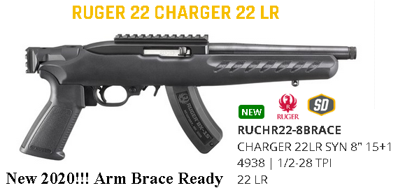 Brace Yourself!!! Ruger, 22 Charger w/ Railed Brace Mount, Rimfire Pistol, 22 LR, 8" 1/2-28 Threaded Barrel, Matte Black Finish, A2-Style Grip, Black Polymer Stock, Picatinny Top Rail Installed, 15Rd, Includes Adjustable Bipod $$ Cash$329.95 $$