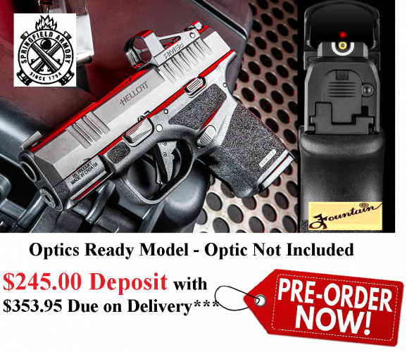 PO DEPOSIT ONLY: MEGA HOT 2020 Springfield Hellcat OSP 9MM Super Compact, 3" BBL & 13 RDS, Tritium Front Sight - Optics Ready Model HC9319BOSP