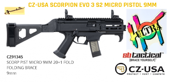 Mega Hot 2020!!! CZ MICRO Scorpion EVO 3 S2 with SB Side Folding Brace 4" Barrel 9mm 💲💲Cash $1229.95💲💲