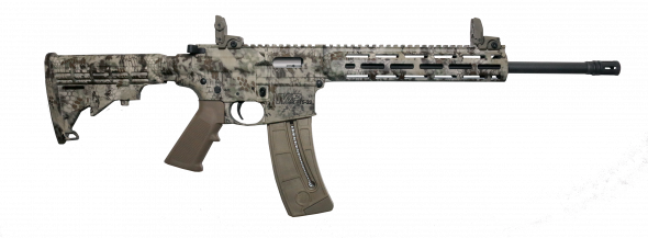 smith & wesson, m&p15-22, 22lr, 16.5" barrel, kryptek highlander pattern, 6 position collapsible stock, threaded barel, 25rd, flip up front and rear...