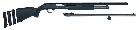 mossberg, 500, super bantam compact, pump action, 20 gauge, 3" chamber, 22" & 24" rifled barrel, accuset chokes, blue finish, synthetic stock,...